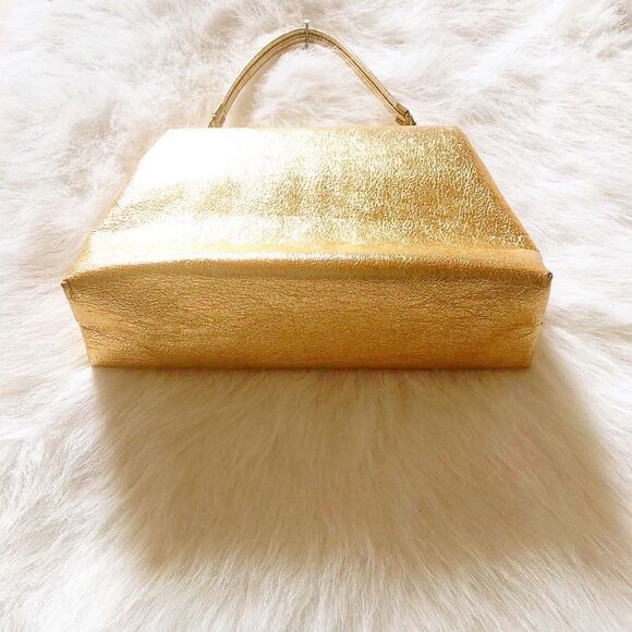 GOLD METALLIC 1950’s Lame Cocktail Handbag Purse - Picture 6 of 8